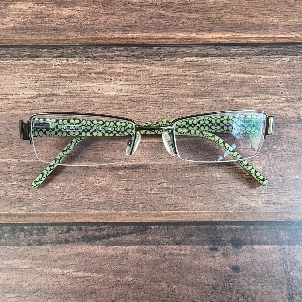 Coach Vera 232 Bottle Green Eyeglasses Semi Rimless Rectangle Heart Logo 135mm‎
